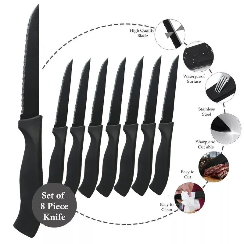 Professional Kitchen Knife 4/6/8-Piece Steak Knife Set Black Matte Household Stainless Steel Steak Knife Kitchen Accessory Tools