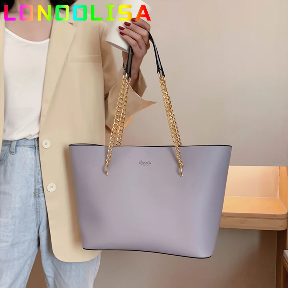 Luxury Handbags Women Bags Chain Designer Solid Color PU Leather Shoulder Bags for Women 2024 Large Capacity Shopper Tote Bags