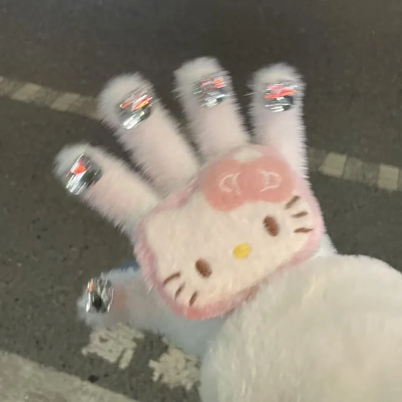 ถุงมือซานริโอ้ เฮลโล คิตตี้ แบบหนาสำหรับฤดูหนาว ถุงมือแบบไม่มีนิ้วลายการ์ตูน ถุงมือแบบนิ้วเปิด นุ่ม ยืดหยุ่น สวมใส่สบาย ถุงมือสำหรับปั่นจักรยาน