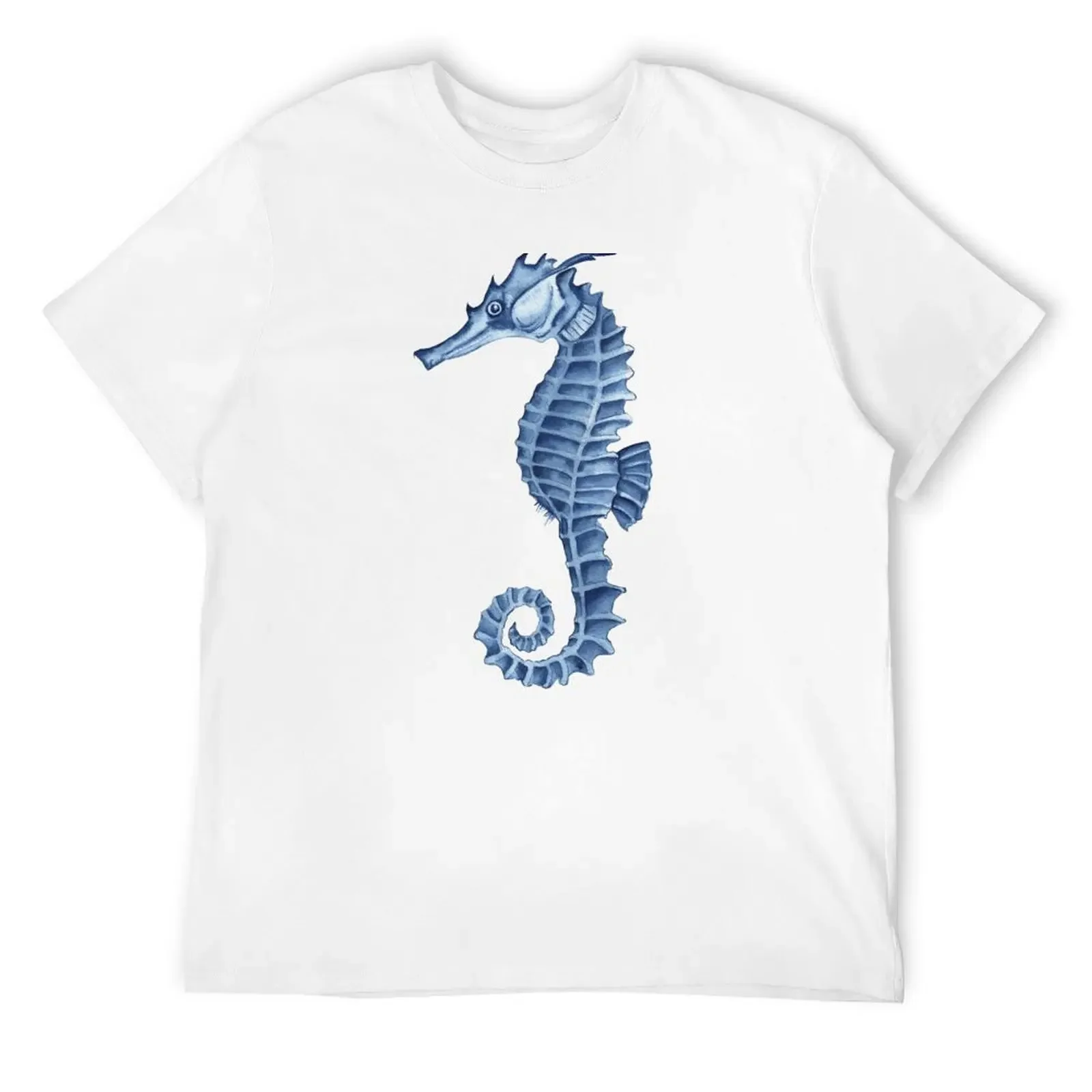 Blue watercolor seahorse. T-Shirt for a boy plus sizes heavy weight t shirts for men