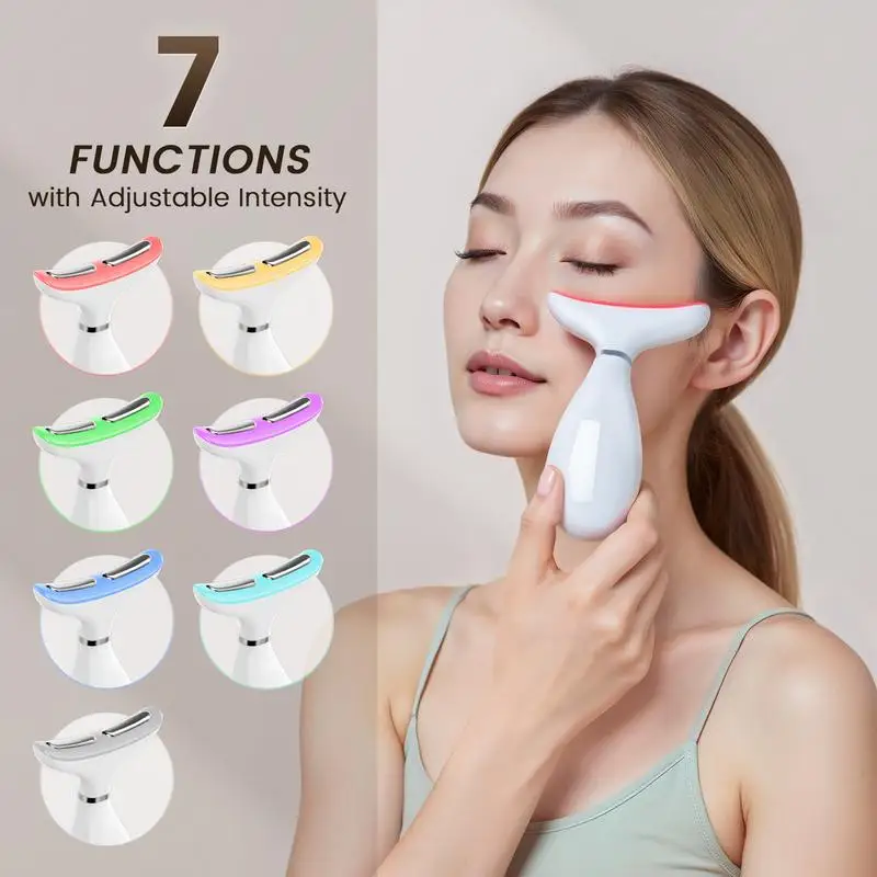 Masseur facial et cou, thérapie par lumière LED 7 couleurs pour le visage, appareil de lifting du visage, outils de massage du visage de beauté pour les soins de la peau