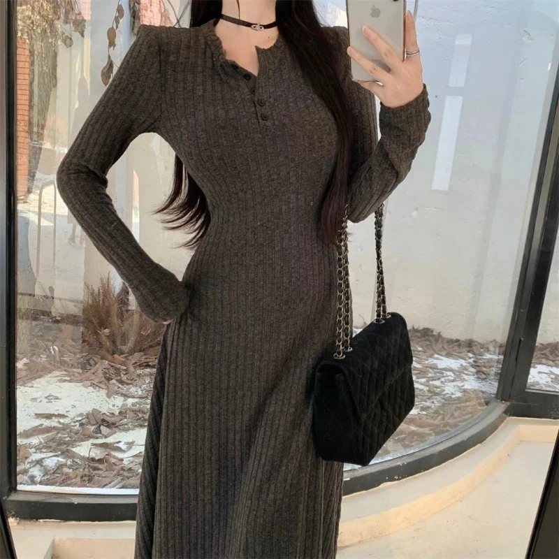 Female Knit Dress Evening Robe Fashion Casual Korean Long Deals Elegant Autumn Winter Trend Maxi Bodycon Women's Crochet Dresses