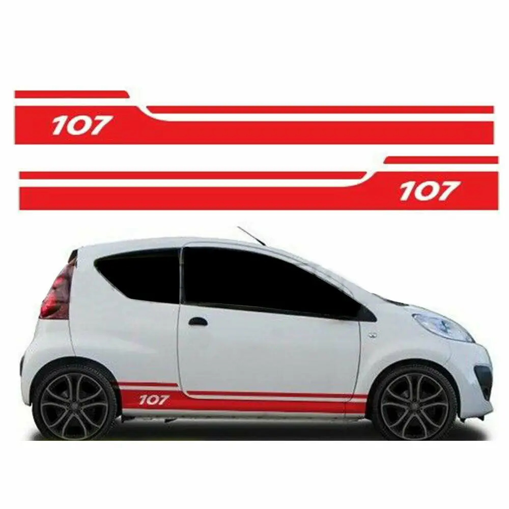 For 2Pcs Peugeot 107 Side Racing Stripes Graphics Car Body Sticker Decals Vinyl