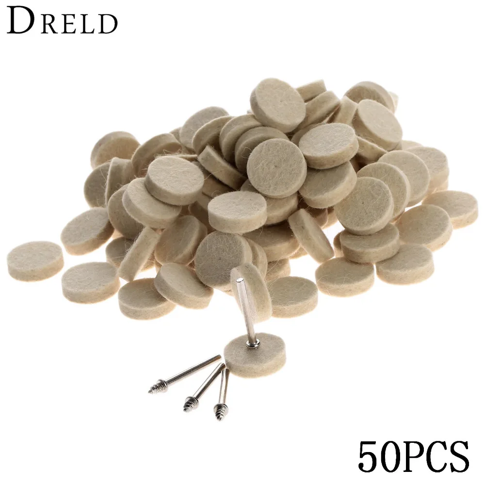 50Pcs 25mm Wool Felt Polishing Buffing Wheel Grinding Polishing Pad+2Pcs 3.2 mm Shanks for Dremel Accessories Rotary Tool