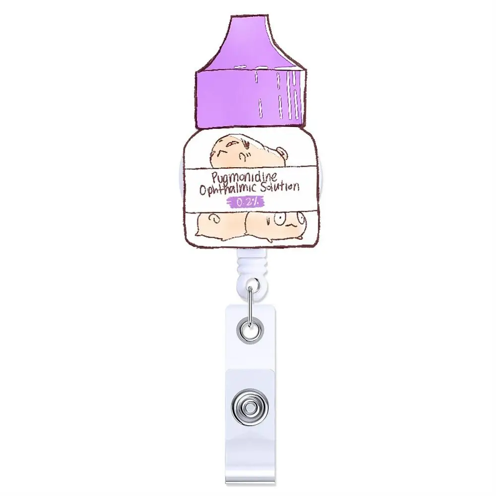 

Office Supply 360 Rotating Retractable Badge Reel Alligator Clip Cartoon Nurse ID Holder Acrylic Cute Name Card Holder Name Tag