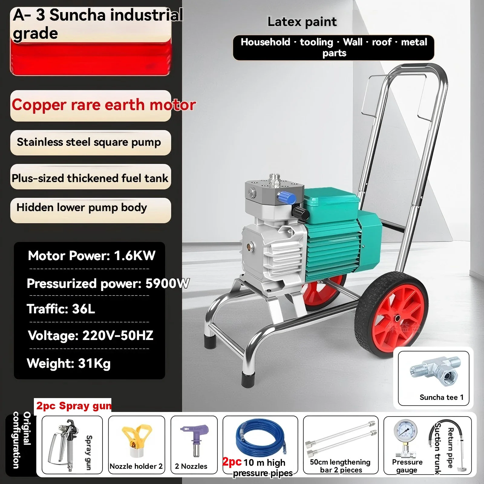 New Latex Paint Airless Sprayer, High-pressure Industrial Grade Airless Paint Sprayer High-power Coating,Paint Spraying