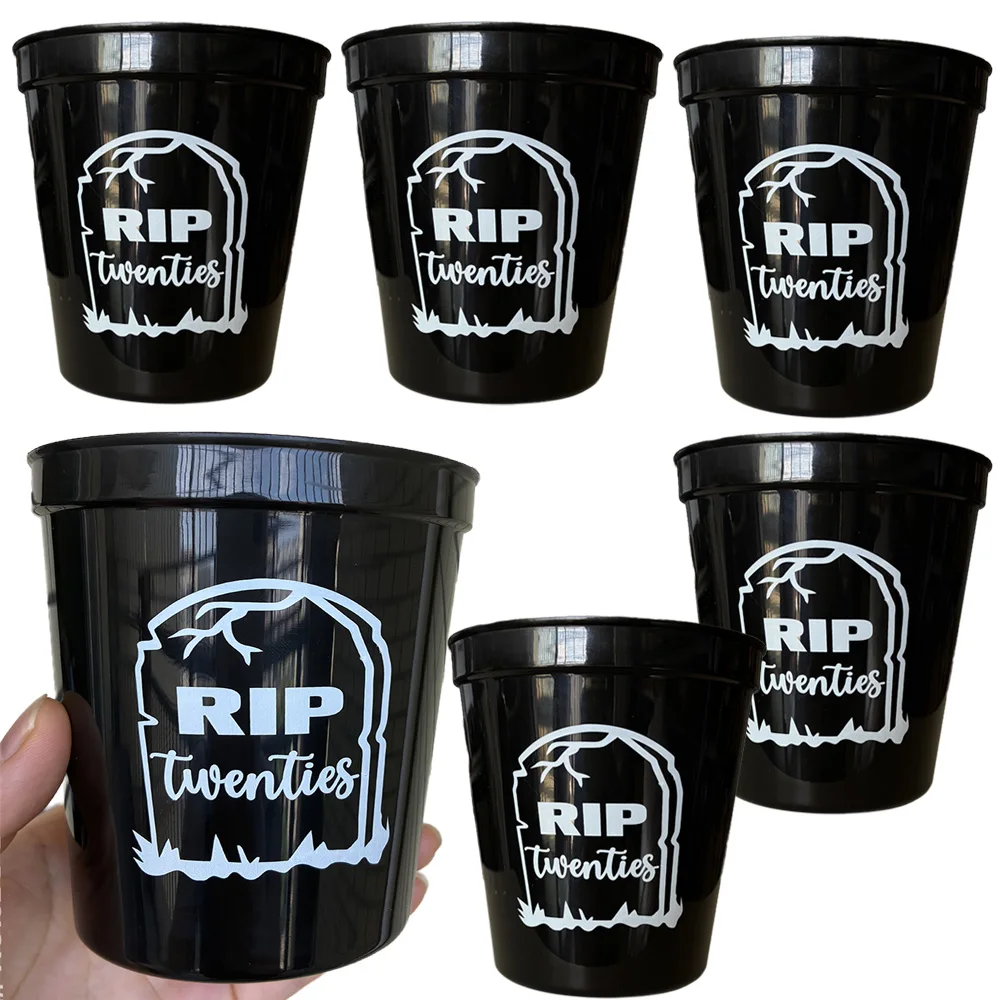 

12Pcs RIP to My 20s Thick Cup 16 oz 30th Birthday Party Black Plastic Tumbler Cup Stadium Cup Rip Twenties 20s Birthday Supplies