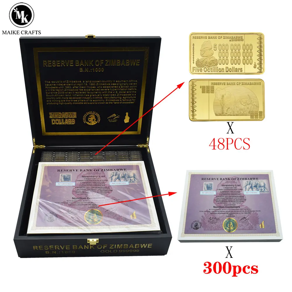 54 Zero Zimbabwe Nonillon Containers Certificate for 100 Trillion Dollars Zimbabwe Gold Banknotes Fast Logistics Free Shipping