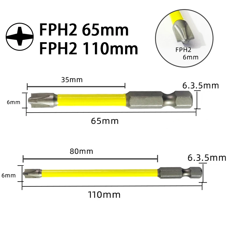 65mm 110mm Magnetic Special Slotted Cross Screwdriver Bit For Electrician FPH2 For Socket Switch  Electric Drill Bit Head Tools