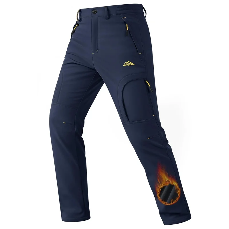 Men'S Winter Heat Trapping Pants - 5-Zip Pockets, Fleece Lined, Water Resistant, Snow Ski Hiking Outdoor Pants, Heat Trapping Me