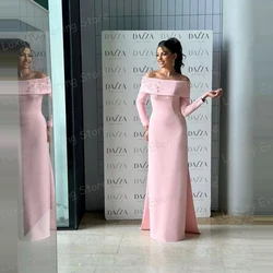 Simple Evening Dresses 2024 Sexy Mermaid Long Sleeve Off Shoulder Appliques Satin Prom Gowns Party Fashion Vestidos Customized