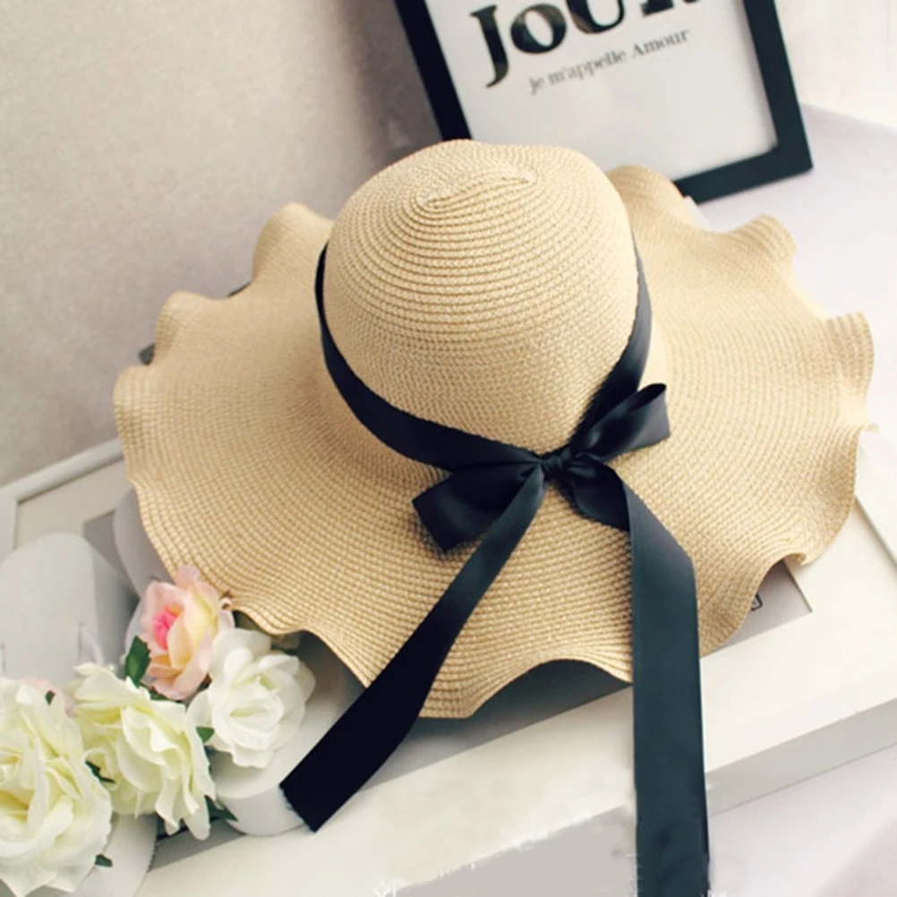 

Folding Wide Brim Straw Sun For Women Lightweight Beach Hat Elegant Crochet Design Large Brim Travel Gardening