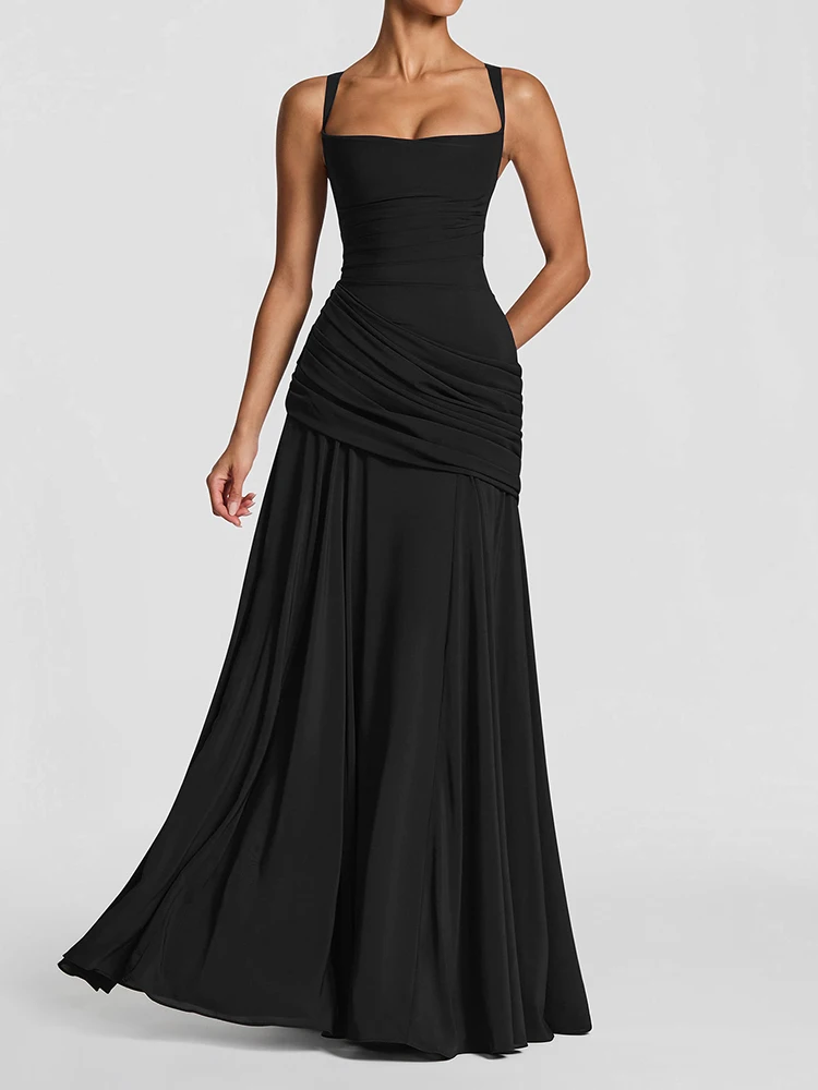 Mozision Off-shoulder Backless Sexy Maxi Jurk Vrouwen Elegante Strapless Mouwloze Bodycon Ruches Club Party Lange Jurken Vrouwelijke
