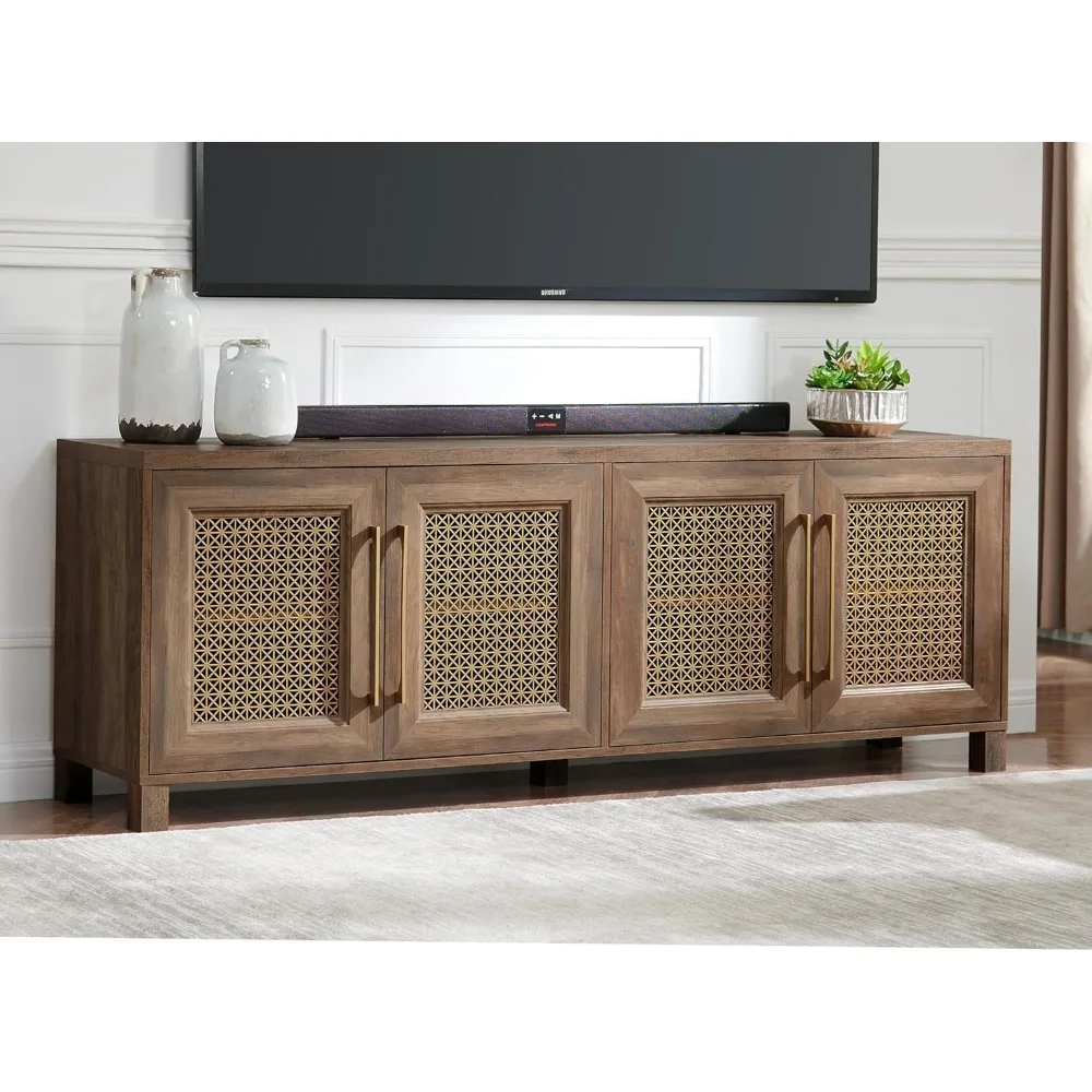 

Suitable for TVs of 75 inches and below, 69.5-inch rural oak entertainment center, equipped with 4 gold metal mesh doors