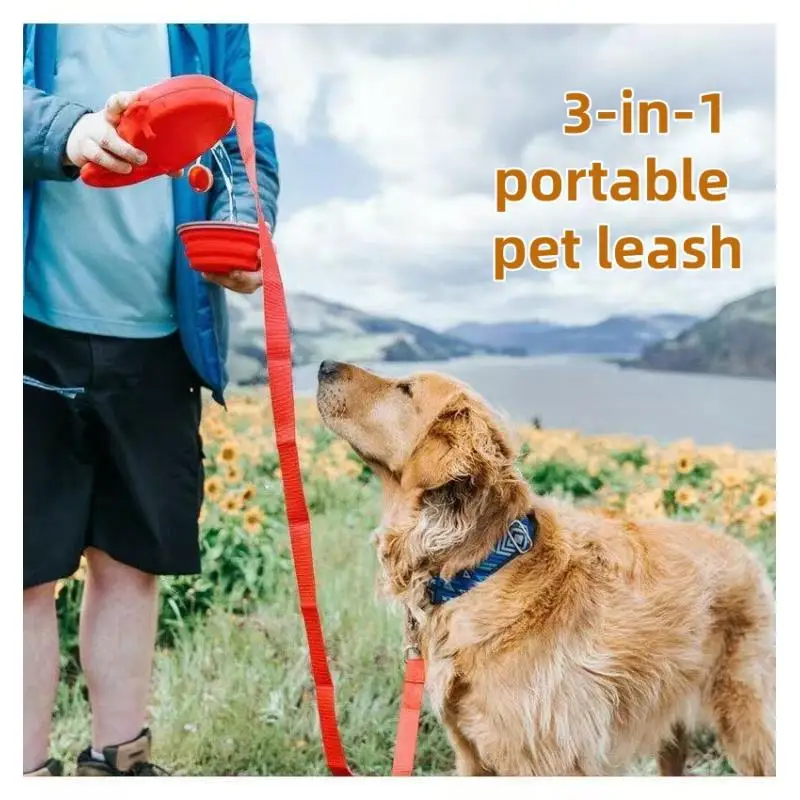 

3 In 1 Dog Leash With Attached Water Bottle Portable Retractable Pet Leash For Dogs Outdoor Walking Jogging Training Easy Carry