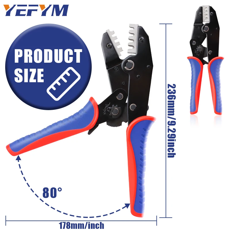 Terminais à prova d'água, conector elétrico automotivo, ferramentas de crimpagem YF-25BO 1-2.5mm2/18-14AWG, alicate de economia de catraca YEFYM