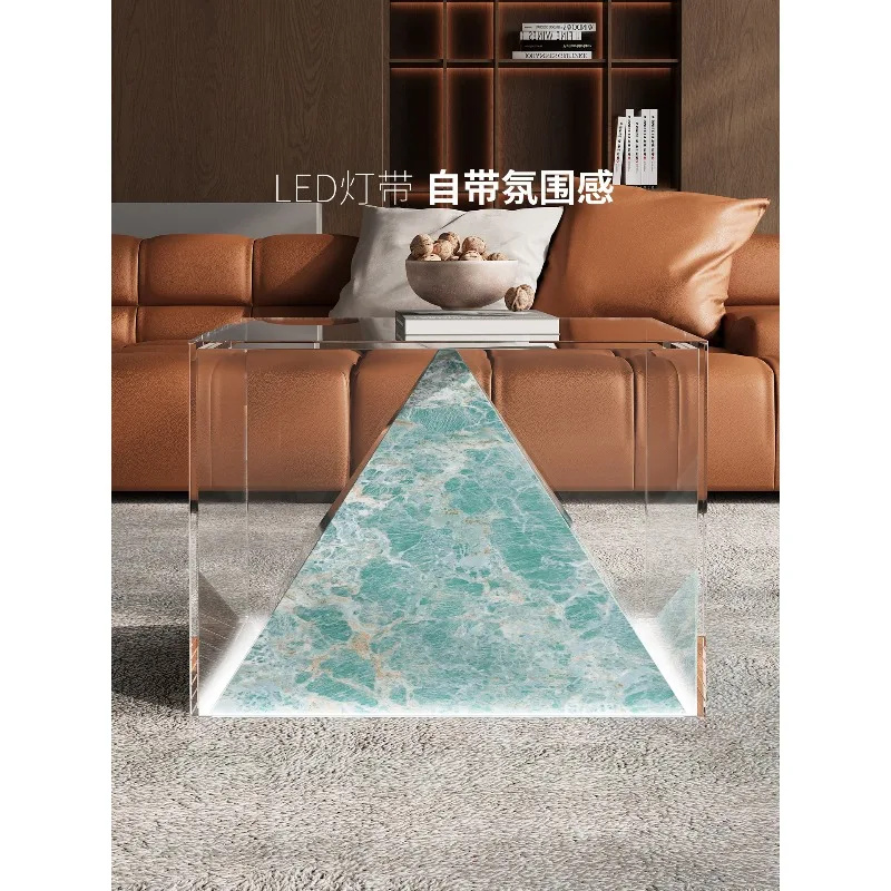 High-end luxury stone acrylic luminous coffee table light luxury art small coffee table