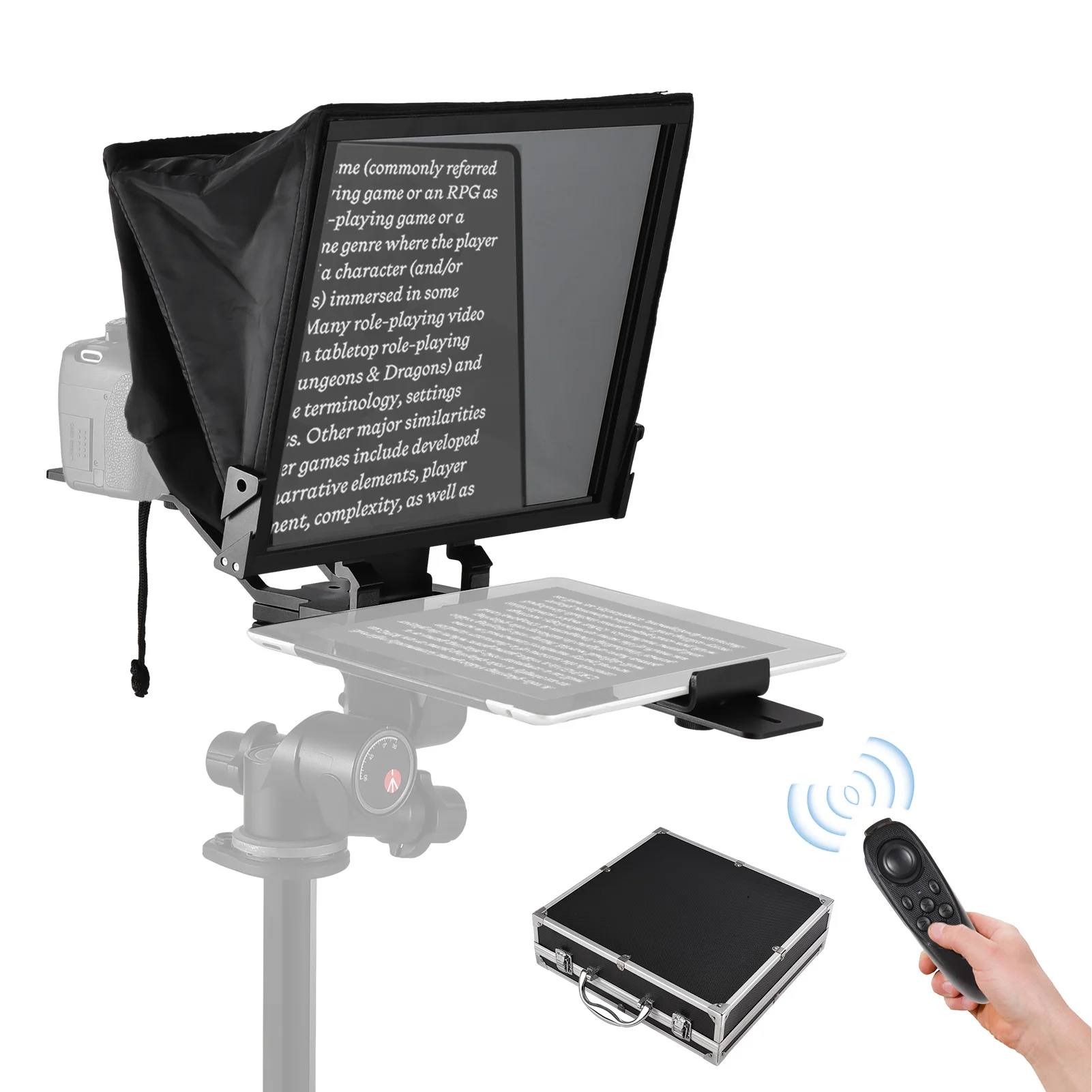 Teleprompter 14-inche Prompter Dual Cold Shoe Mounts&1/4in Remote Control for Smartphone/Tablet/DSLR Camera Live Streaming Video