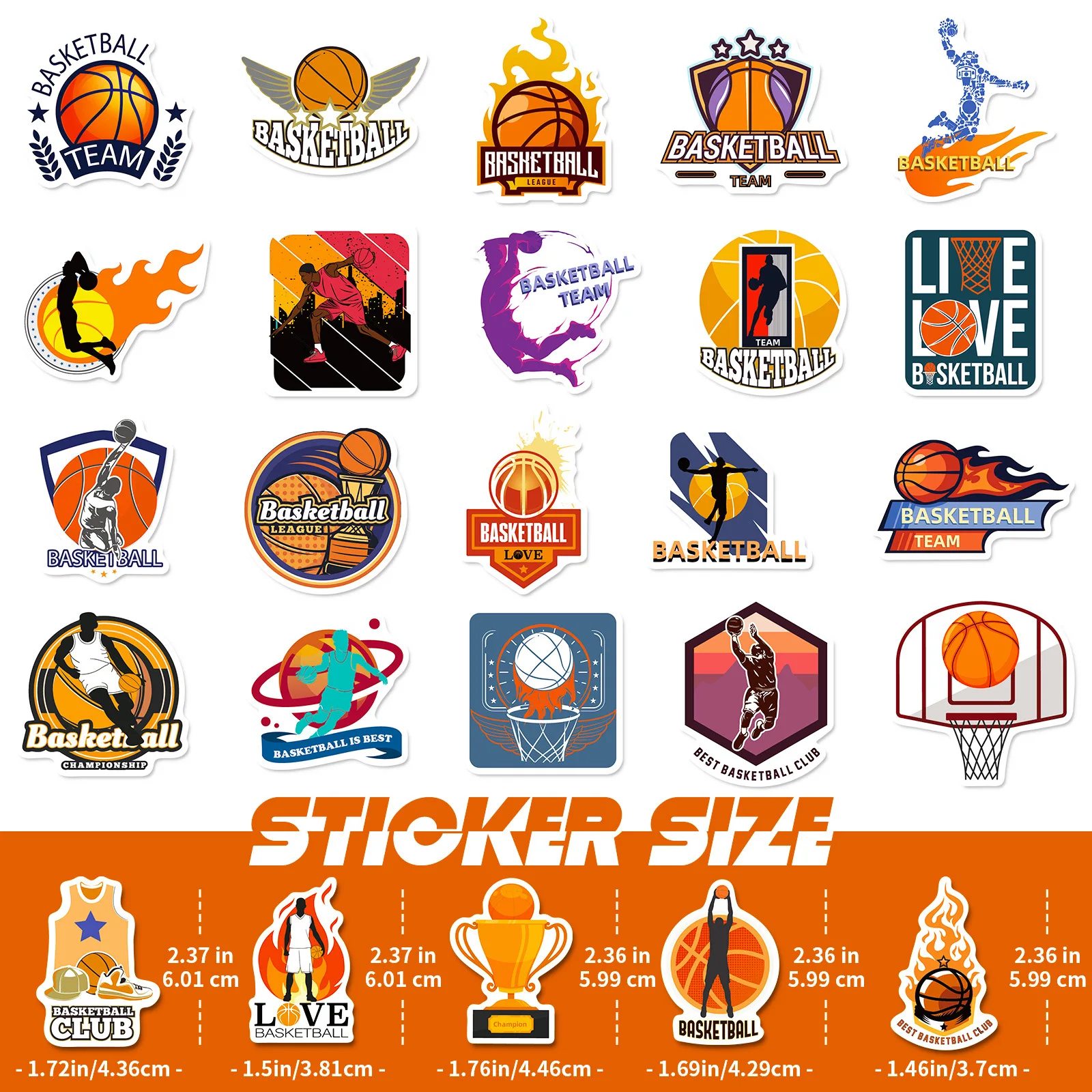10/25/50pcs Basketball Sports Graffiti Stickers for DIY Skateboard Car Helmet Suitcase Water Bottle Phone Laptop Guitar