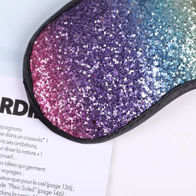 Women Girls Sweet Glitter Sequins Sleeping Eye Mask Rainbow Colorful Blindfold Travel Elastic Shade Cover Eyepatch