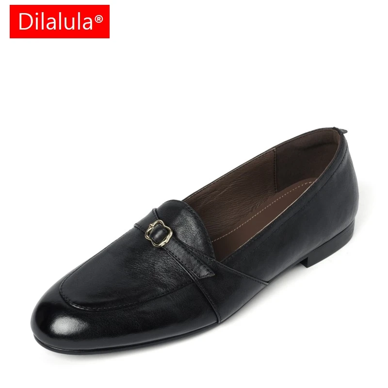 

Dilalula 2026, женские лоферы из натуральной коровьей кожи, повседневные туфли-лодочки без шнуровки на низком каблуке с пряжкой на ремне, женские удобные прогулочные туфли