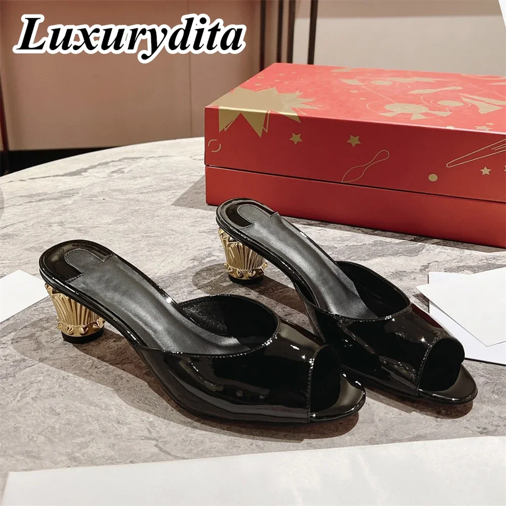 

Top Quality Womens High Heels 0-12cm Luxury Fashion Ladies Sandals Designer Classic Red Heel Real Leather sole Mules Shoes 0041