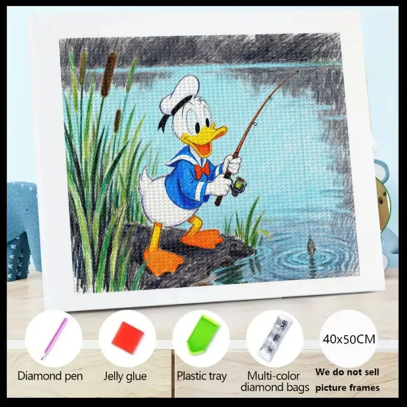 

1PC 5D Full Drill Disney Donald Duck Fishing Diamond Painting Kit, 40x50CM DIY Cartoon Character Art Craft for Kids & Adults, Ea