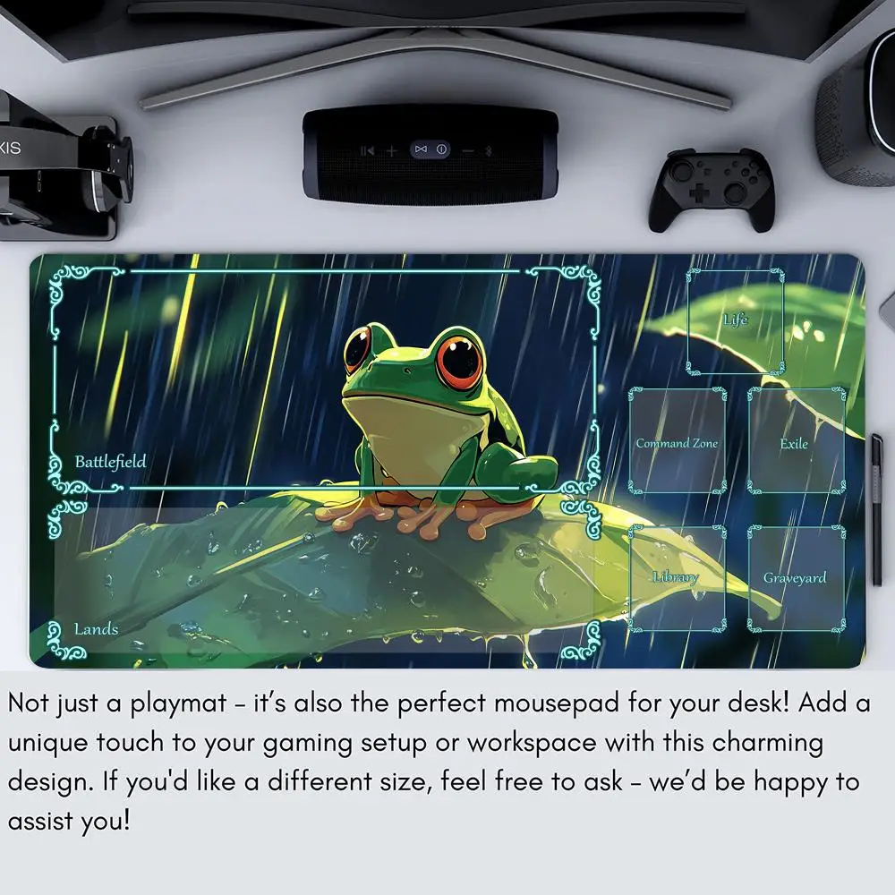 بساط لعب البطاقة السحرية مع موضوع الضفدع شجرة كاواي MTG Playmat جمع الألعاب حصيرة مكتب حصيرة قائد معركة Playmat