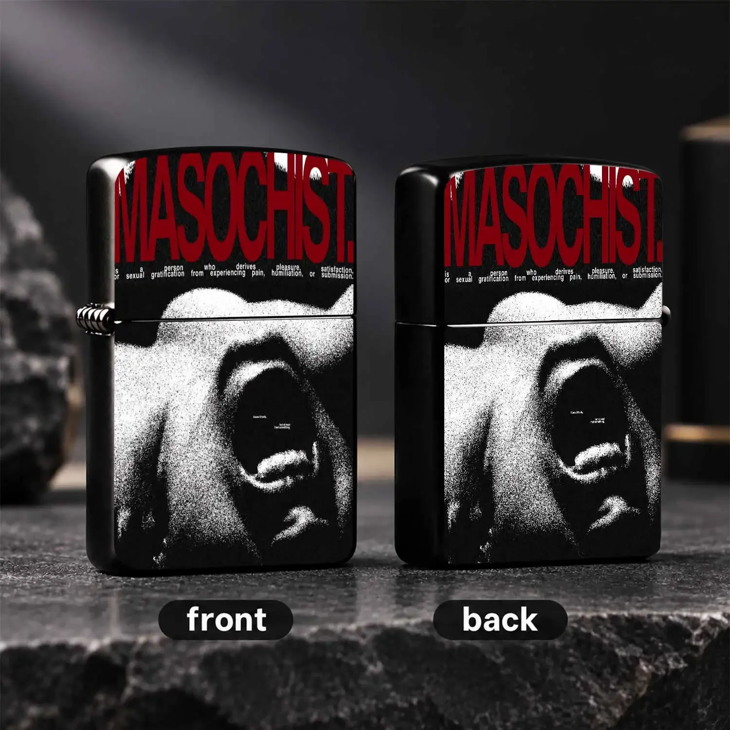 Stylish Masochist Themed Art Print Portable Lighter, Trendy Edgy Subculture Aesthetic Accessory, Ideal For Daily Carry, Gifting And All Kinds Of Casual Scenarios, Unique Eye-Catching Decorative Practical Item Interesting And Humorous Lighte