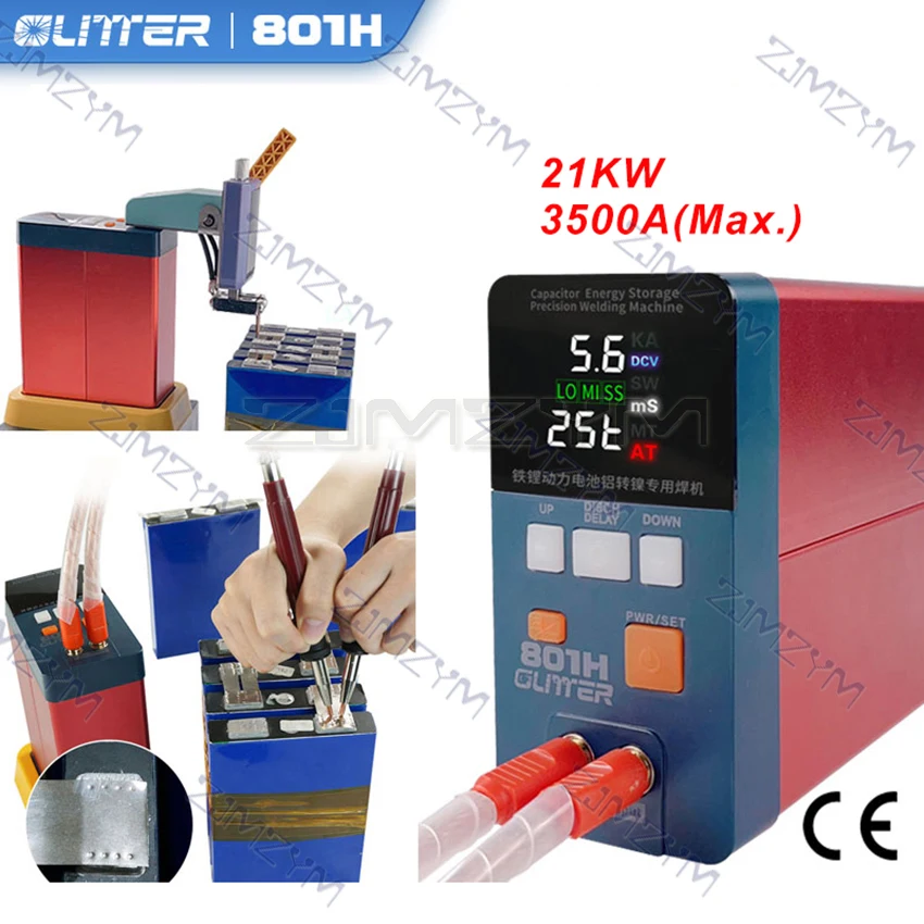 801H Spot Welding Machine 21KW 3500A Pulse Butt Welder 110-240V Power Battery Aluminum Nickel Single Battery Spot Welder