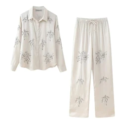 Women's Set Beaded Embroidered 2024 New Fashion Spring Shirt for Women Summer Women Trousers Casual Chic Ladies Suit