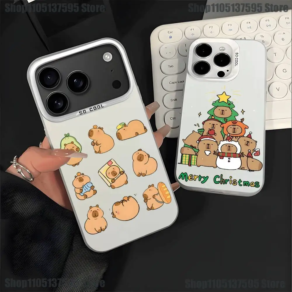 

Funny Cartoon cute capybara Phone Case For iPhone 16,15,14,13,12,11,Pro,XS,Max,Plus,Mini,SE4,E White Matte Shockproof Cover