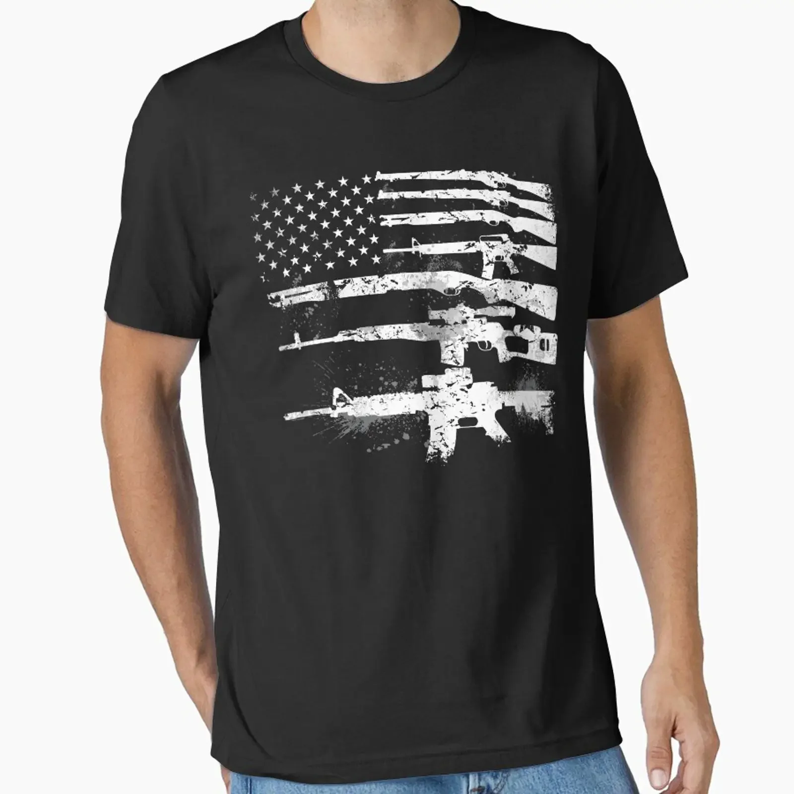 USA American Flag Guns 2nd Amendment T Shirt Armed America Patriotic for Men Birthday Fathers Day Christmas Casual vintage