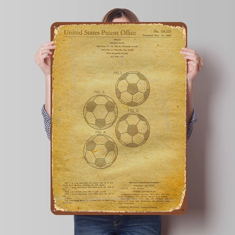 19 Soccer Ball Patent Tin Plaque Poster Customized Wall Art Retro Vintage Metal Signs for Room Office Decor Coffee Bar Wand Deko