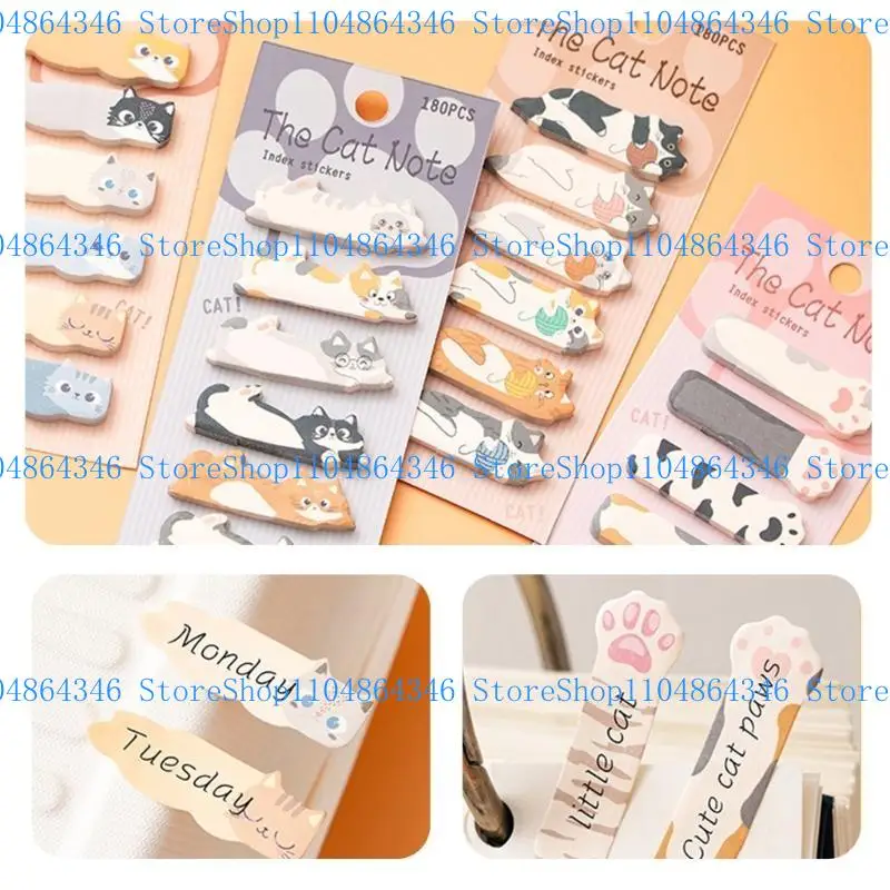 5ASD 180 카운트 새끼 고양이 노트 패드 접착제 인덱스 스티커 페이지 탭 쓰기 가능한 페이지 마커 북마크 노트북 플래너 15x45mm