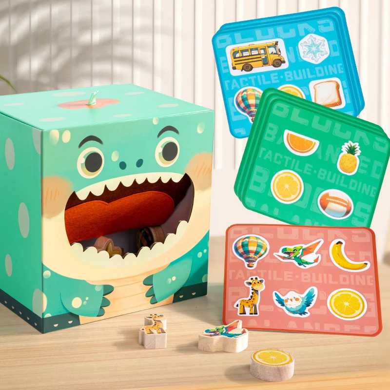 مكعبات بناء كبيرة تعمل باللمس على شكل ديناصور خشبي، ألعاب تعليمية للتدريب على شكل الأطفال