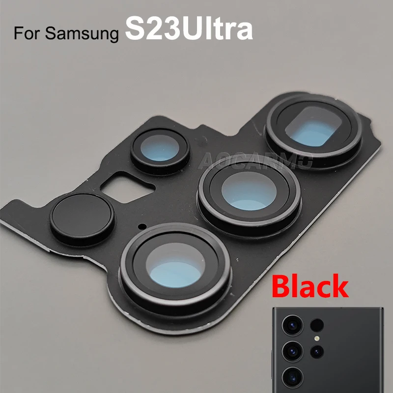 Aocarmo Rear Back Camera Lens With Frame And Adhesive For Samsung Galaxy S23 Ultra S23+ Plus Replacement Parts