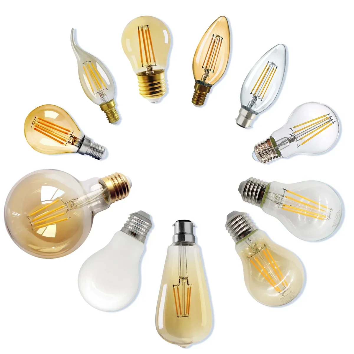 

8 шт. светодиодная лампа накаливания, винтажная ампула, лампа Эдисона, ретро лампочка Эдисона E27 E14 B22 AC220V A60 G45 ST64 2700K
