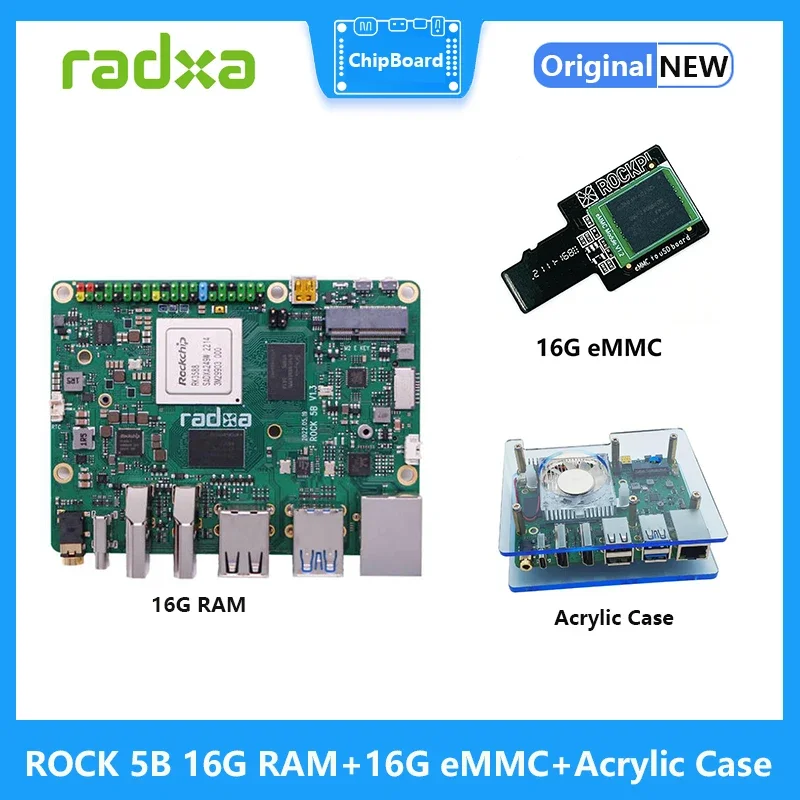 

MiiBestODRadxa ROCK Pi 5B +16GB EMMc+Acrylic Case ,ROCK Pi 5 Model B RK3588 8 Core Development Board