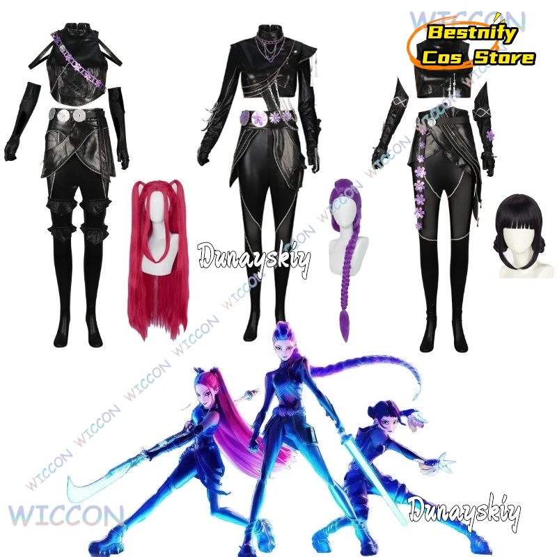 

{Bestnify Cos} ‌ Rumi Kpop Demon Hunter Mira Zoey Косплэй черная куртка из искусственной кожи костюм полный костюм парик для женщин и девочек Хэллоуин