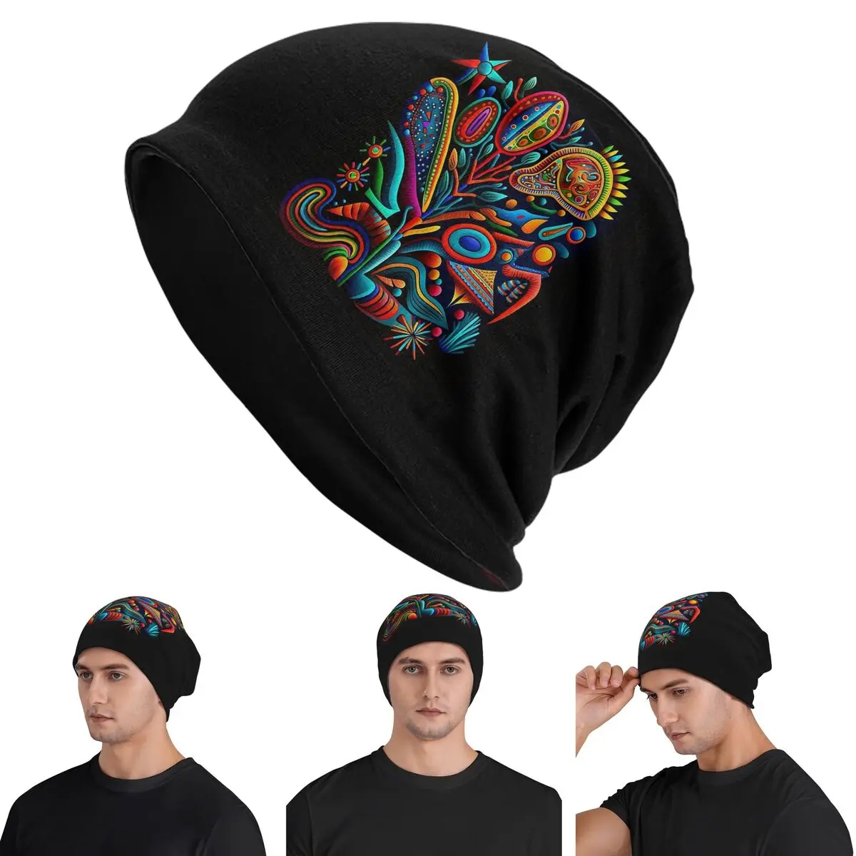 

Huichol мексиканская пряжа в стиле живописи, подушка Skullies, шапочки, шапки, осенне-зимняя уличная шапка, вязаные шапки для взрослых