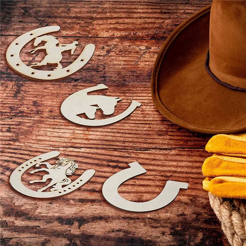 96 Pcs Horseshoe Shape Wood Cutouts For Crafts Unfinished Wooden Horseshoes Small Cowboy Party Decorations-A78G