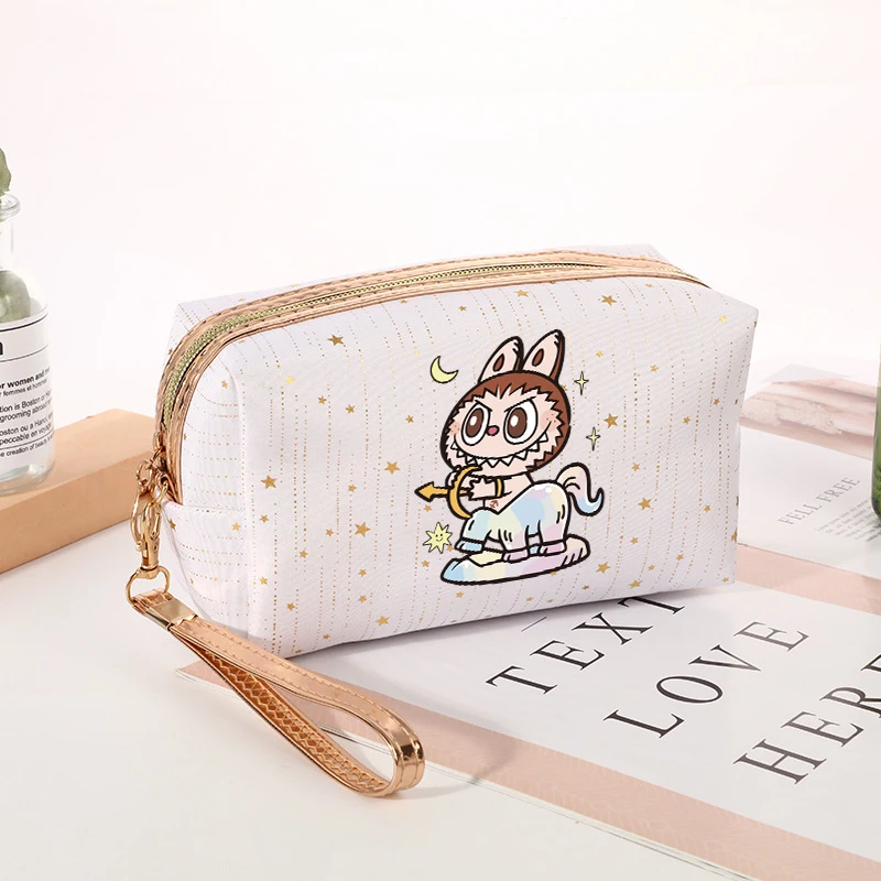 Labubu Star Cosmetic Bag for Women Portable Travel Cute Makeup Bags Solid Color Zipper Toiletry Washing Pouch Storage Handbags