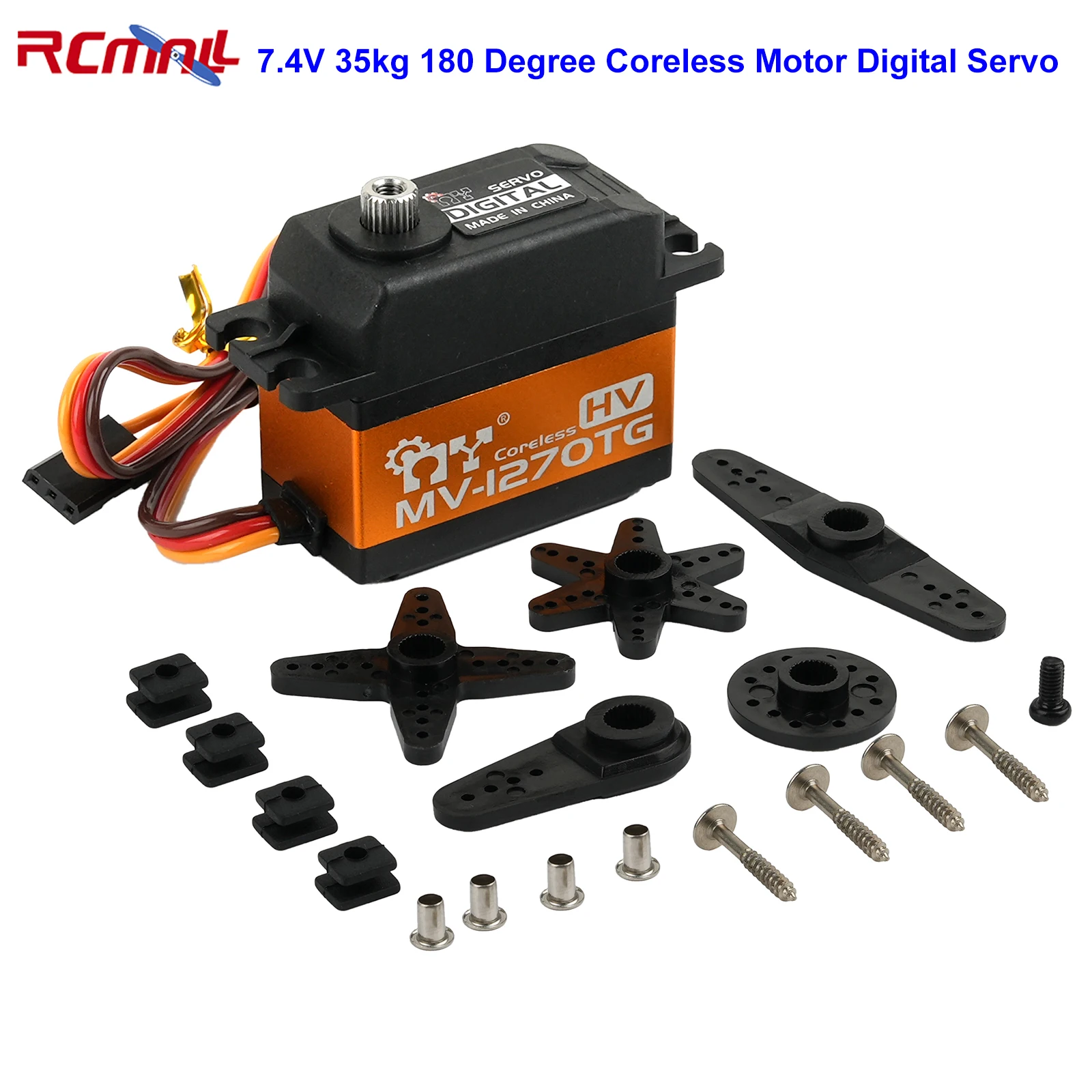 RCmall MV-1270TG High Torque Metal Gear Digital Servo 7.4V 35kg 180 Degree Coreless Motor Servo for Drone Aircraft Robot