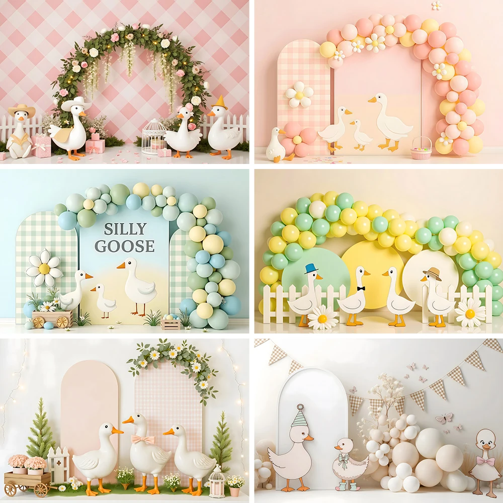 Silly Goose Kids Portrait Photography Background Balloon Arch Floral Spring Birthday Party Cake Smash Prop Backdrop Photo Booth