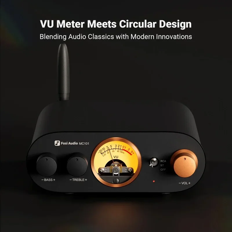 Fosi Audio MC101 Mini Amp Stereo مضخم الصوت المنزلي بلوتوث 5.3 مع VU متر 2 قناة HiFi استقبال للسلبي