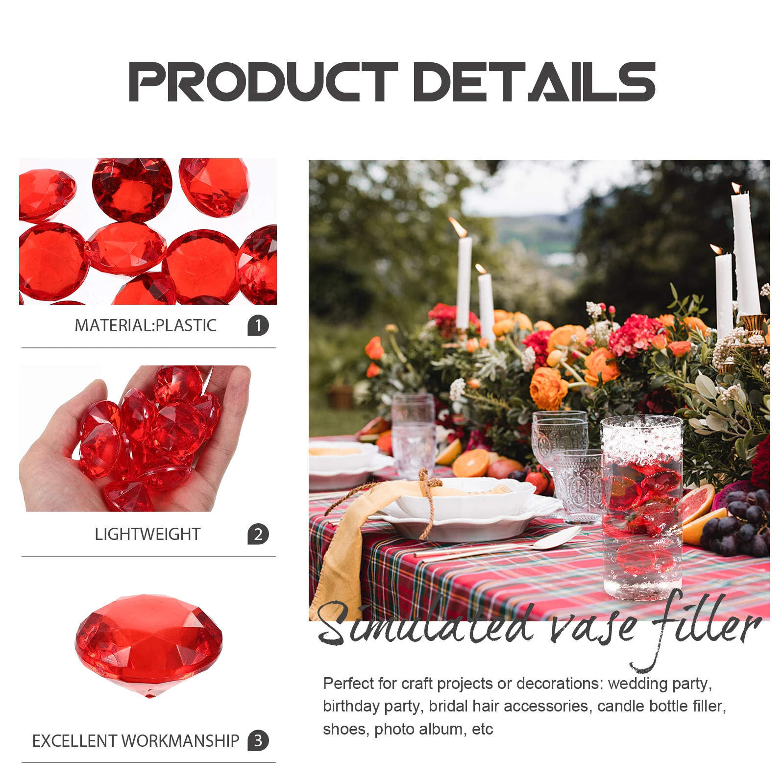 

1 Bag Plastic Gems Vase Filler Simulated Gem Ornament Valentine'S Day Accessories Diy Filler Floating Gems Decoration