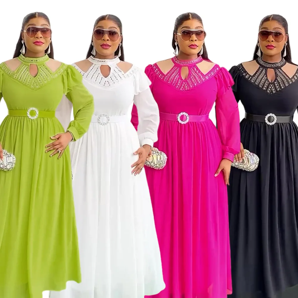 

Plus Size African Party Dresses for Women 2025 New Fashion Dashiki Ankara Wedding Evening Gown Elegant Tassel Muslim Maxi Dress