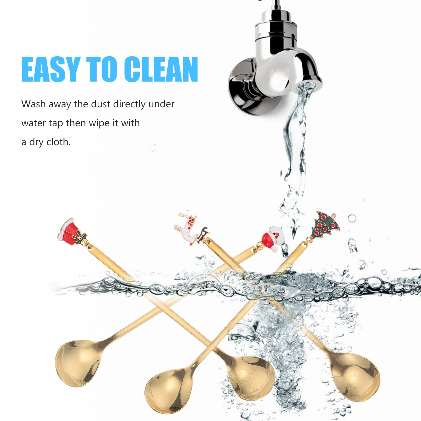 

4Pcs Gold Christmas Party Cutlery Stainless Steel Spoons Dessert Xmas Kitchen Spoons Family Holiday Dinner Party Cutlery