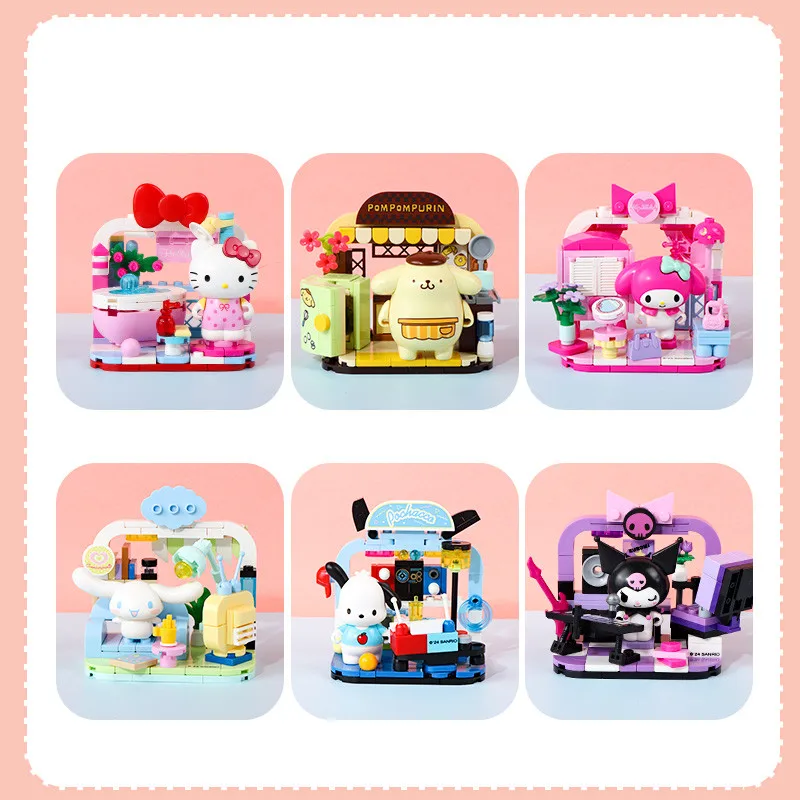 Keeppley bloc de construction Sanrio Hello Kitty ma mélodie Kuromi Pochacco famille maison vie série figurines Anime modèle enfant jouets cadeau